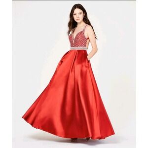 Say Yes to the Prom Jewel-Top Ballgown Red Jr 9/10 Tulle Bell Princess Formal